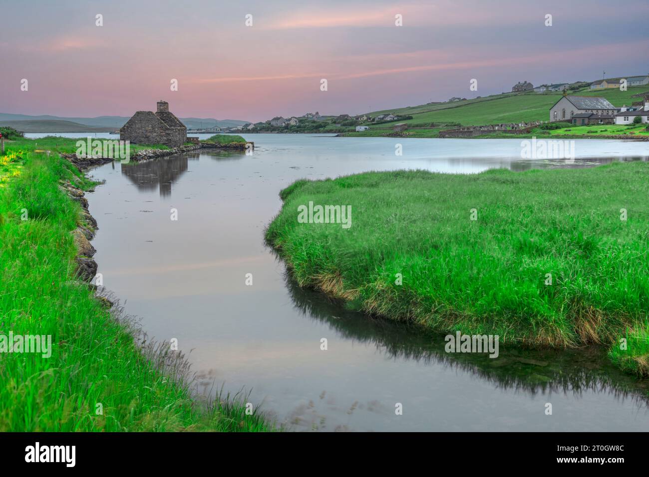 Das kleine Dorf der Mauern auf dem Festland der Shetlandinseln. Stockfoto