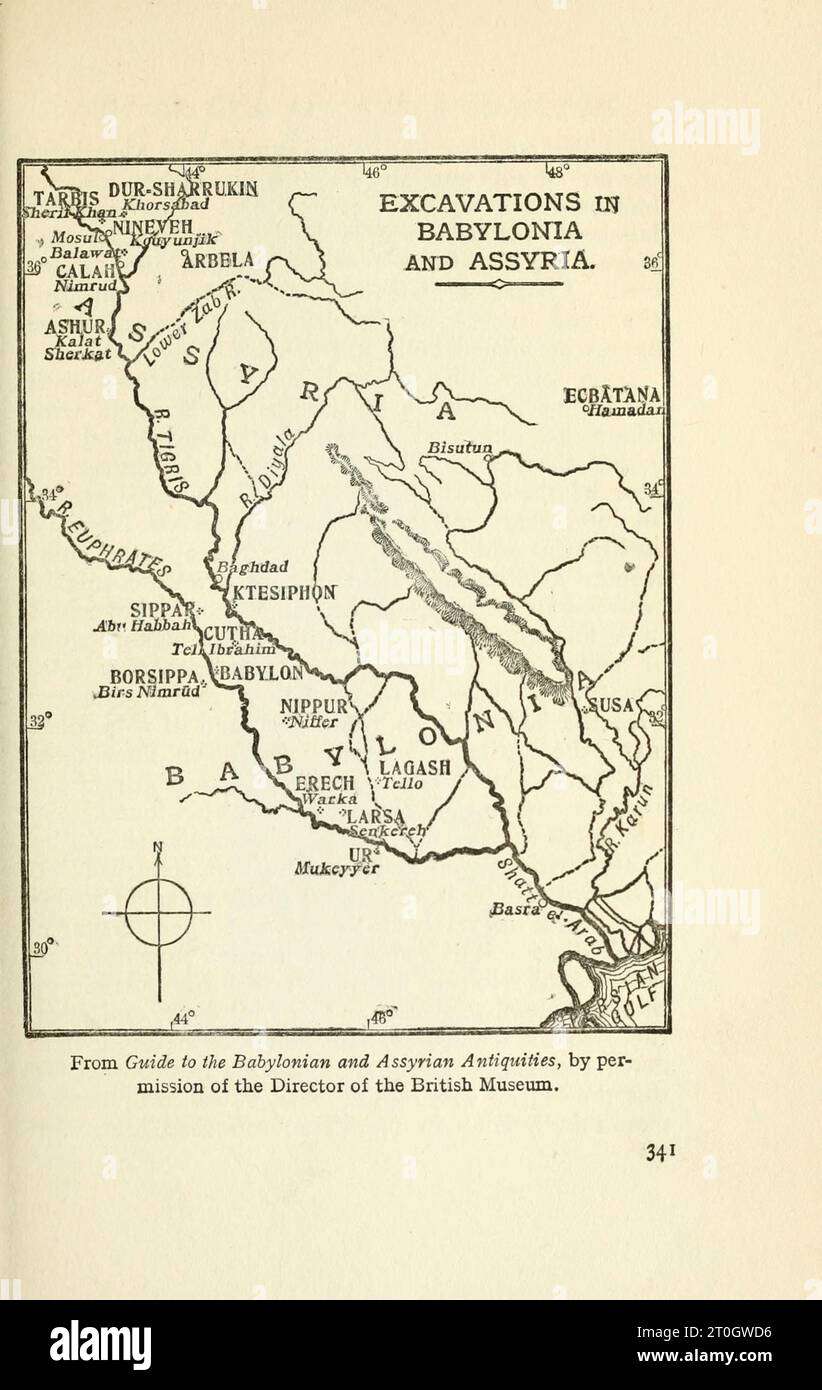 Karte der Ausgrabungen in Babylonien und Assyrien Stockfoto