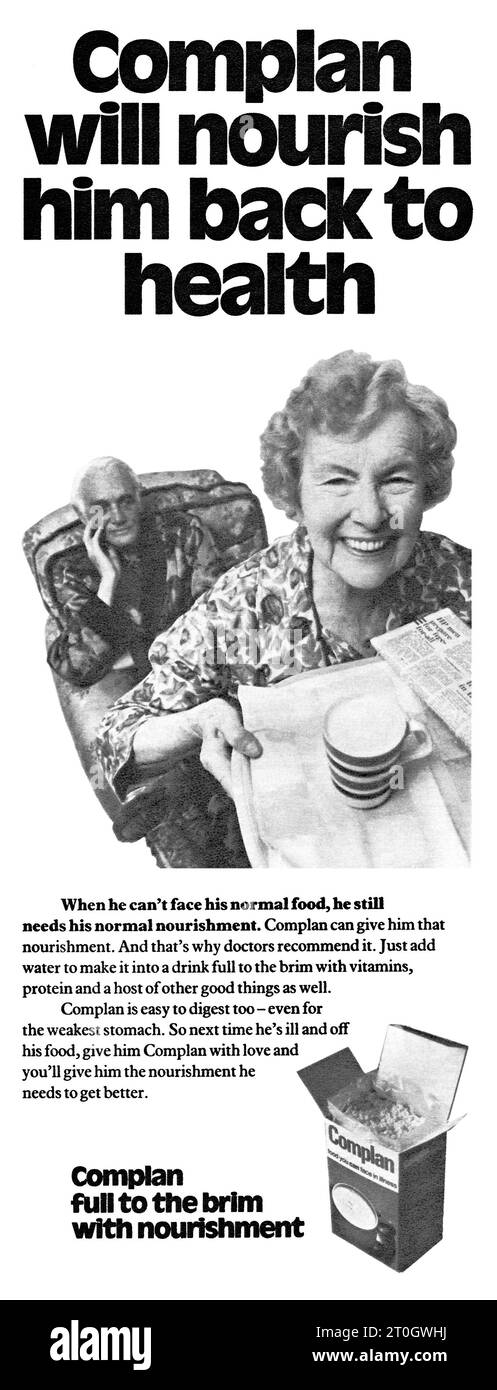 1971 britische Gesundheitsanzeige für Complan. Stockfoto