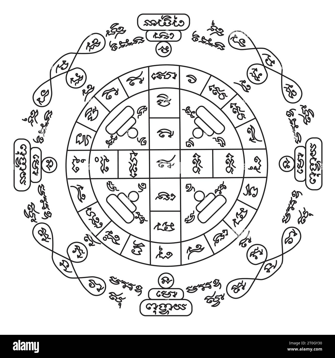 Muay thailändisches Sakralsymbol-Tattoo. Traditionelles thailändisches Tattoo. Yantra-Tattoo Stock Vektor