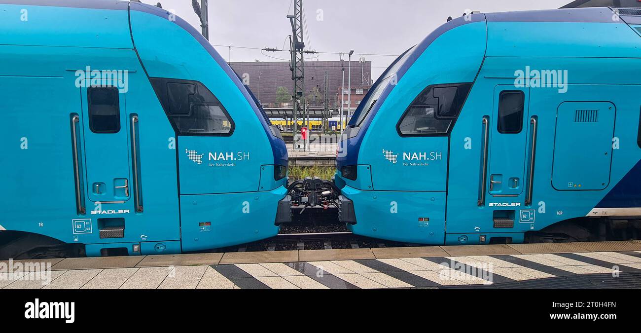 Triebwagen des Herstellers Stadler vom Typ Flirt am Hamburger Hauptbahnhof Regionalzug Triebwagen des Herstellers Stadler vom Typ Flirt am Hamburger Hauptbahnhof Regionalzug, Hamburg Hamburg Deutschland Hauptbahnhof *** Triebwagen des Herstellers Stadler vom Typ Flirt am Hamburger Hauptbahnhof Regionalzugwagen des Herstellers Stadler vom Typ Flirt am Hamburger Hauptbahnhof Regionalzug, Hamburg Hamburg Deutschland Hauptbahnhof Credit: Imago/Alamy Live News Stockfoto