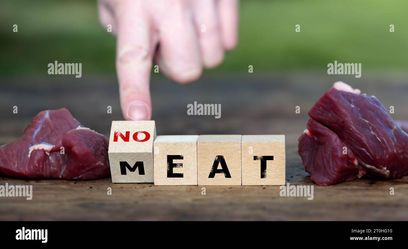 Holzwürfel bilden den Ausdruck „kein Fleisch essen“. Stockfoto
