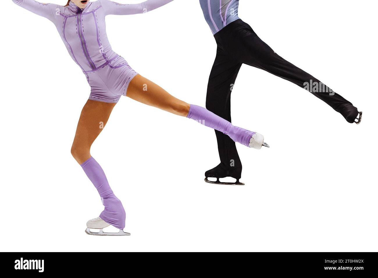 Eiskunstlauf tanzendes Paar im Eiswettbewerb isoliert auf weißem Hintergrund Stockfoto