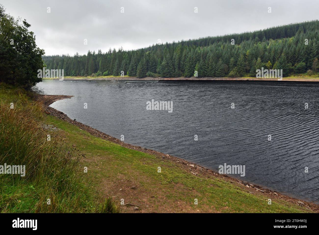 Der obere Teil des Cantref Reservoir, das mittlere Reservoir zwischen dem Beacons Reservoir und dem Llwyn onn Reservoir vor der A470 in Brecon Beacons Stockfoto