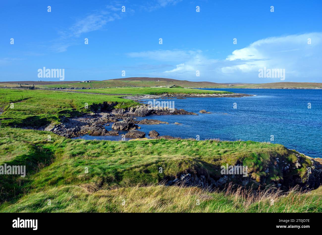 Blick vom Küstenwanderweg in der Nähe von Setter, Bressay, Shetland, Schottland, Großbritannien Stockfoto