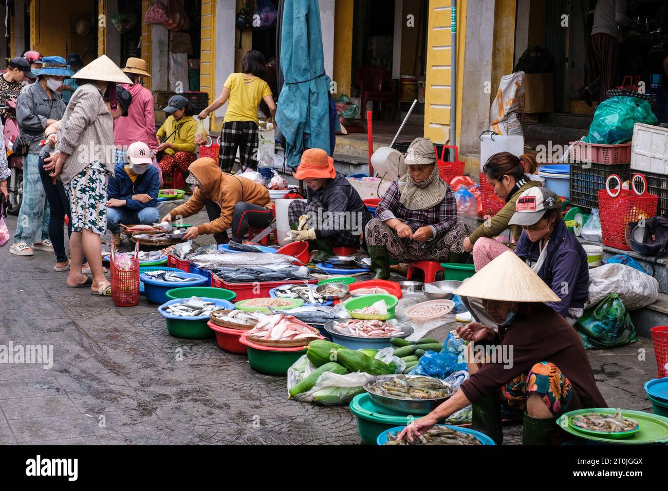 Hoi An, Vietnam. Fischverkäufer auf dem Markt. Stockfoto