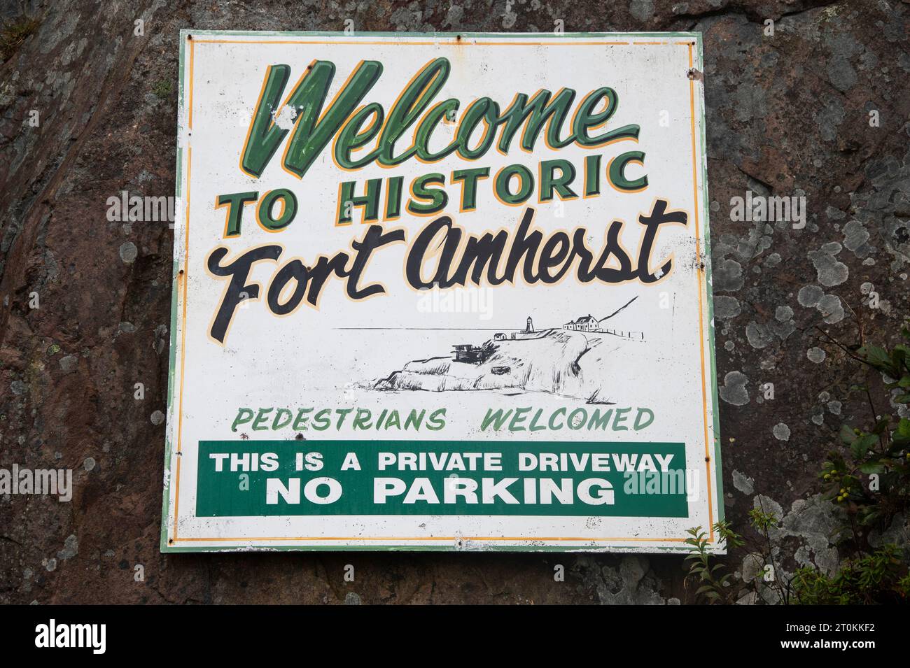 Willkommen im Fort Amherst-Schild in St. John's, Neufundland & Labrador, Kanada Stockfoto