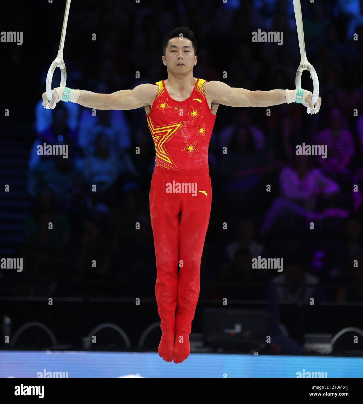 Antwerpen, Belgien. Oktober 2023. You Hao of China tritt am 7. Oktober 2023 beim Finale der Männer-Ringe-Weltmeisterschaften 2023 in Antwerpen, Belgien, an. Quelle: Zhao Dingzhe/Xinhua/Alamy Live News Stockfoto