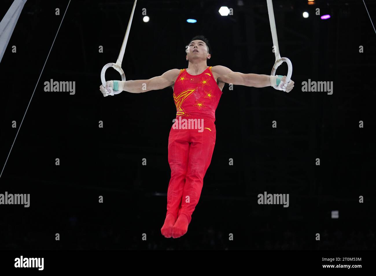 Antwerpen, Belgien. Oktober 2023. You Hao of China tritt am 7. Oktober 2023 beim Finale der Männer-Ringe-Weltmeisterschaften 2023 in Antwerpen, Belgien, an. Quelle: Zheng Huansong/Xinhua/Alamy Live News Stockfoto