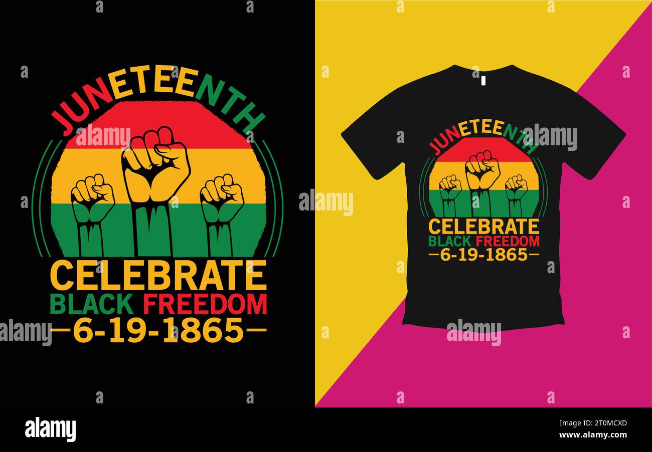 Independence Juneteenth T-Shirt Design und Männer Frauen Kinder Schwarzes Shirt Stock Vektor