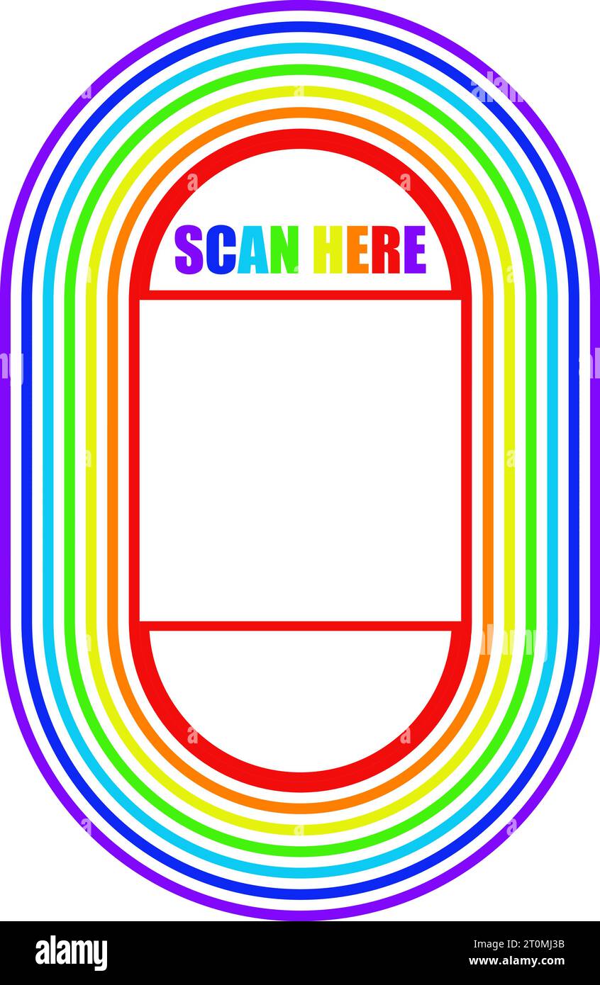 Quadratischer qr-Code-Scan am Rahmen mit grafischer Abbildung für den Stolz des Einzelhandels in Regenbogenfarben und weiß Stock Vektor