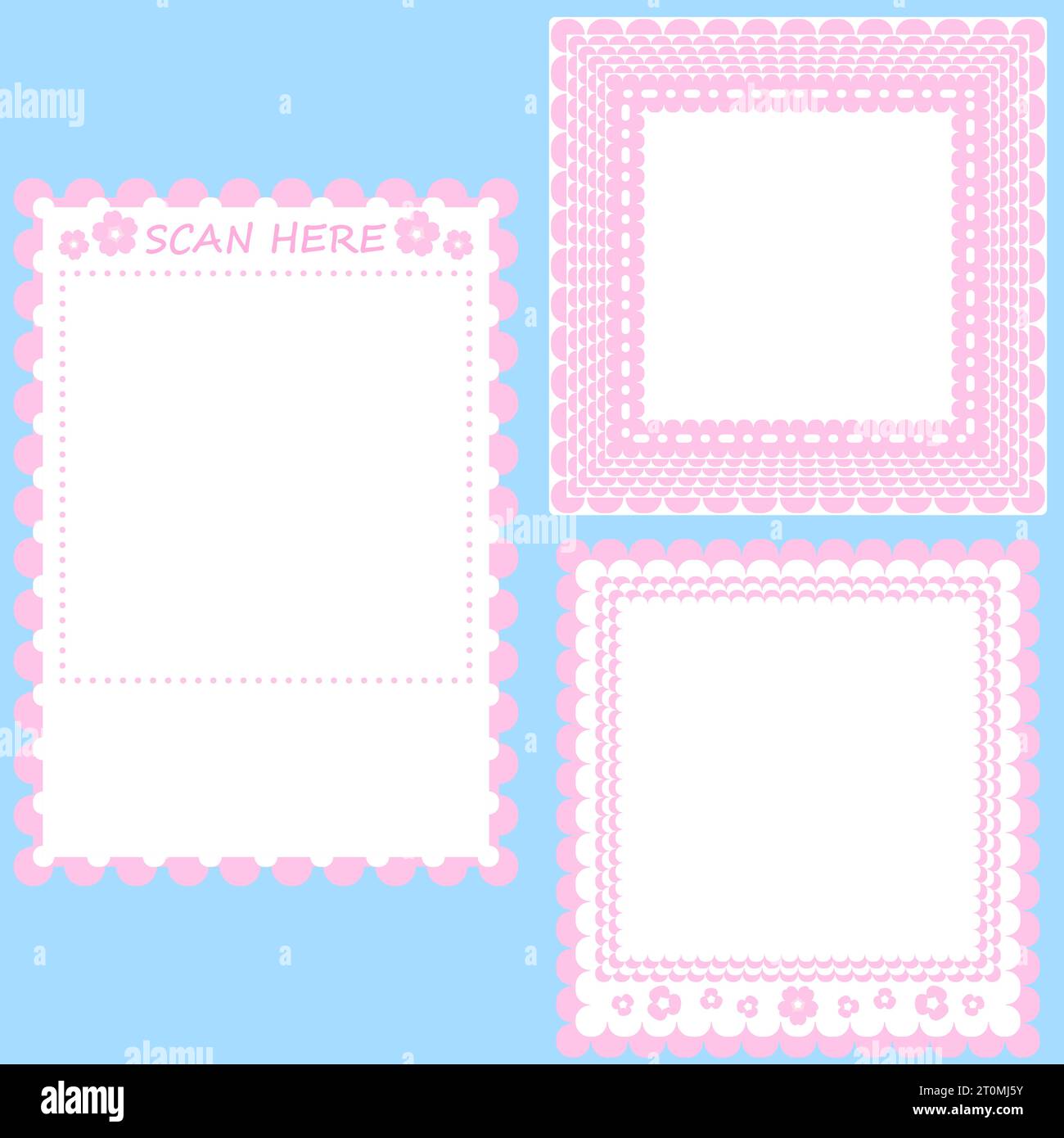 Grafik illustriert Rahmenrand quadratischer qr-Code-Scan für den Einzelhandel Kirschblüte niedlich weiß Stock Vektor