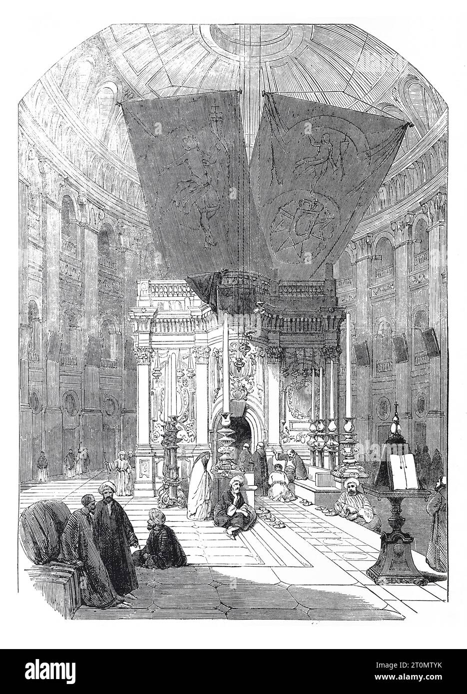 Schrein des Heiligen Grabes in Jerusalem, nach 'Ansichten in Palästina, Ägypten, etc. Von David Roberts R.A.Black and White Illustration from the London Illustrated News, 02. April 1853. Stockfoto