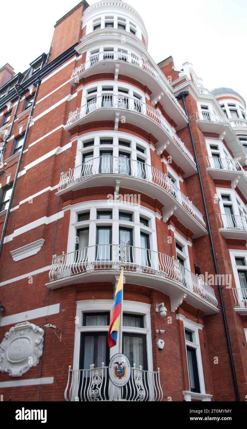 Die ecuadorianische Botschaft, in der Julian Lasange mehrere Jahre lebte, Knightsbridge, London, Großbritannien Stockfoto