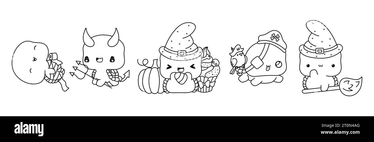 Set von Vektor Halloween Schildkröte Färbung Seite. Kollektion von Kawaii Halloween Animal Outline. Stock Vektor