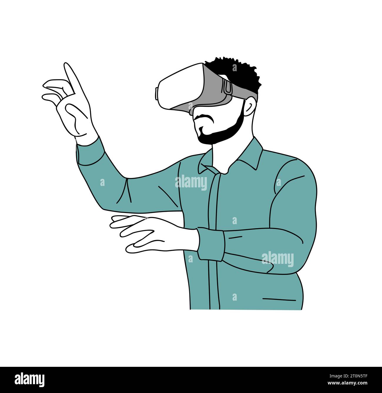 Mann mit VR-Headset-Vektor isoliert auf weiß. Stock Vektor