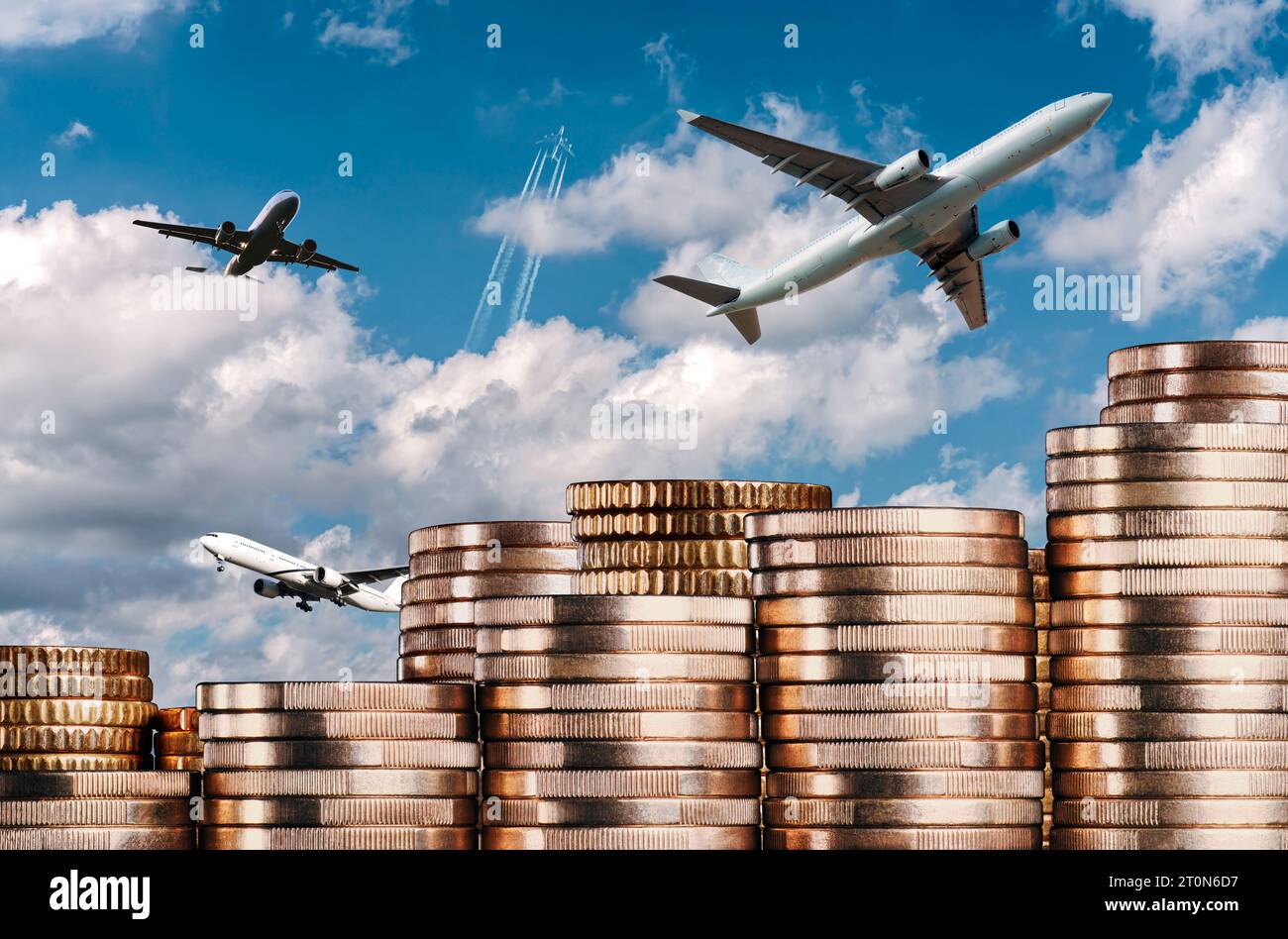 Höhere Treibstoffkosten und steigende Preise für Flugreisen Stockfoto