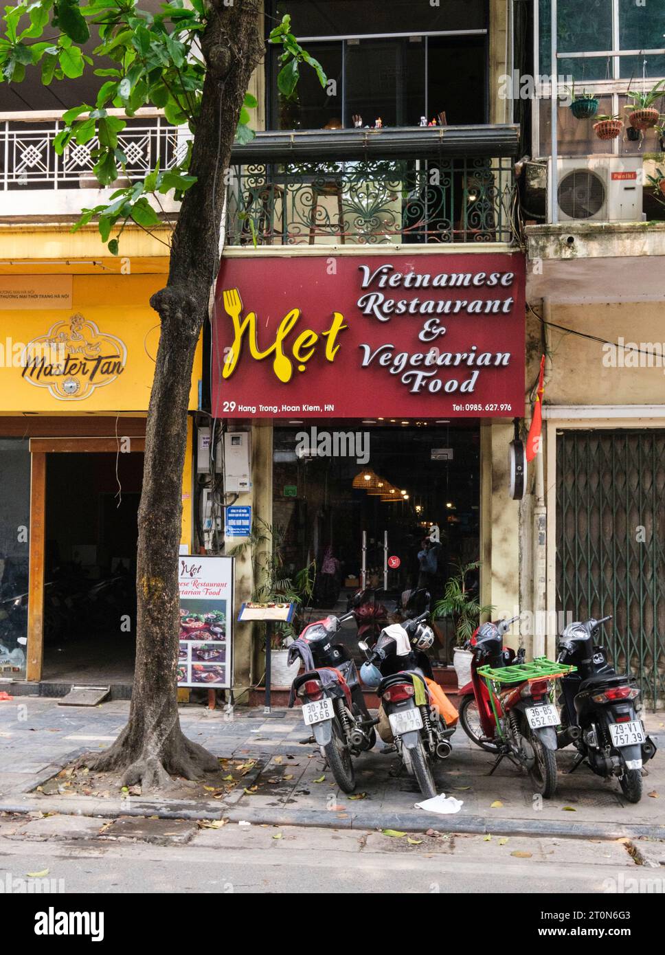 Hanoi, Vietnam. Vegetarisches Restaurant, Hang Trong Street, Altstadt. Stockfoto