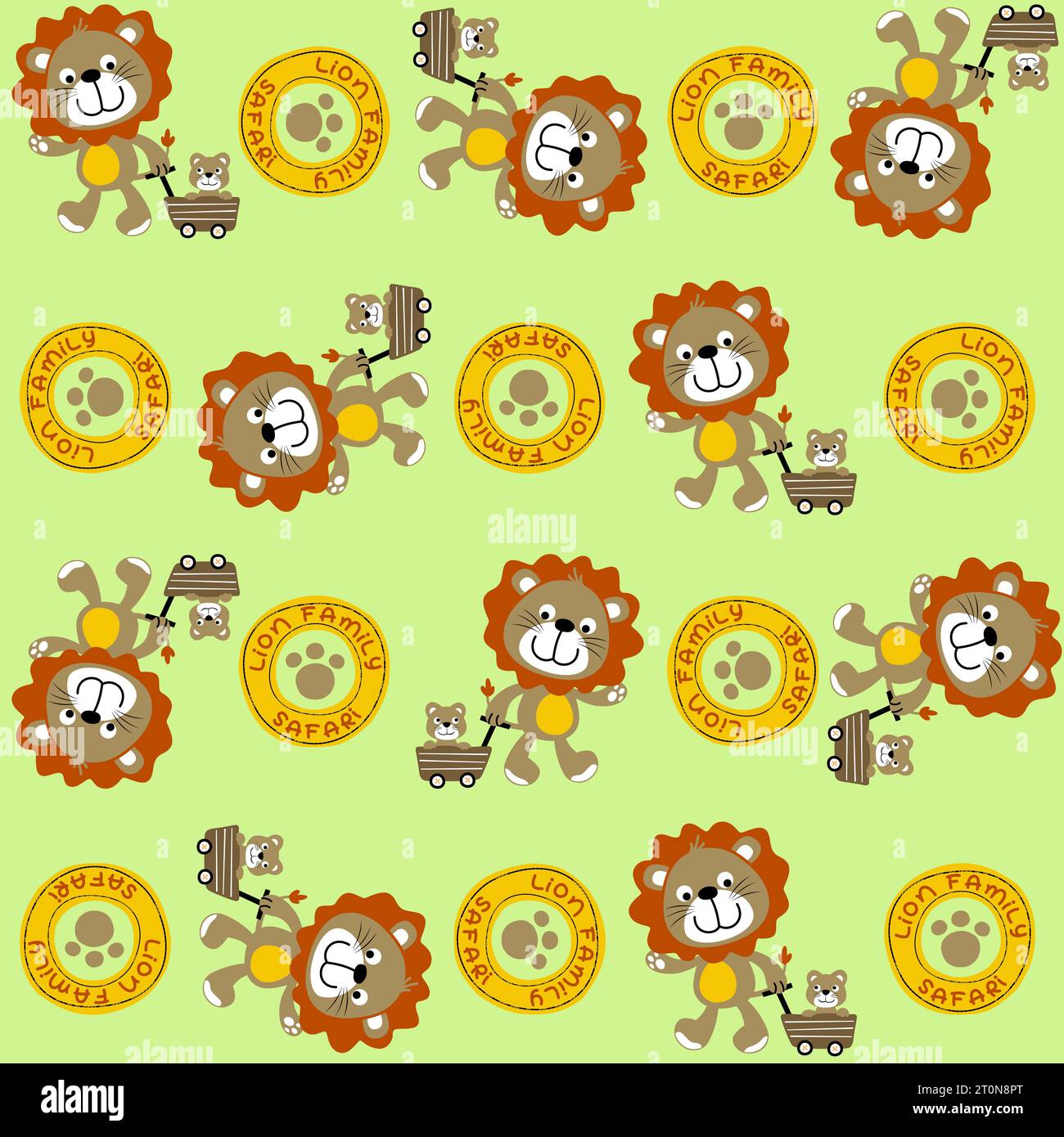 Nahtloses Muster der niedlichen Löwenfamilie mit Fußweg-Logo Stock Vektor