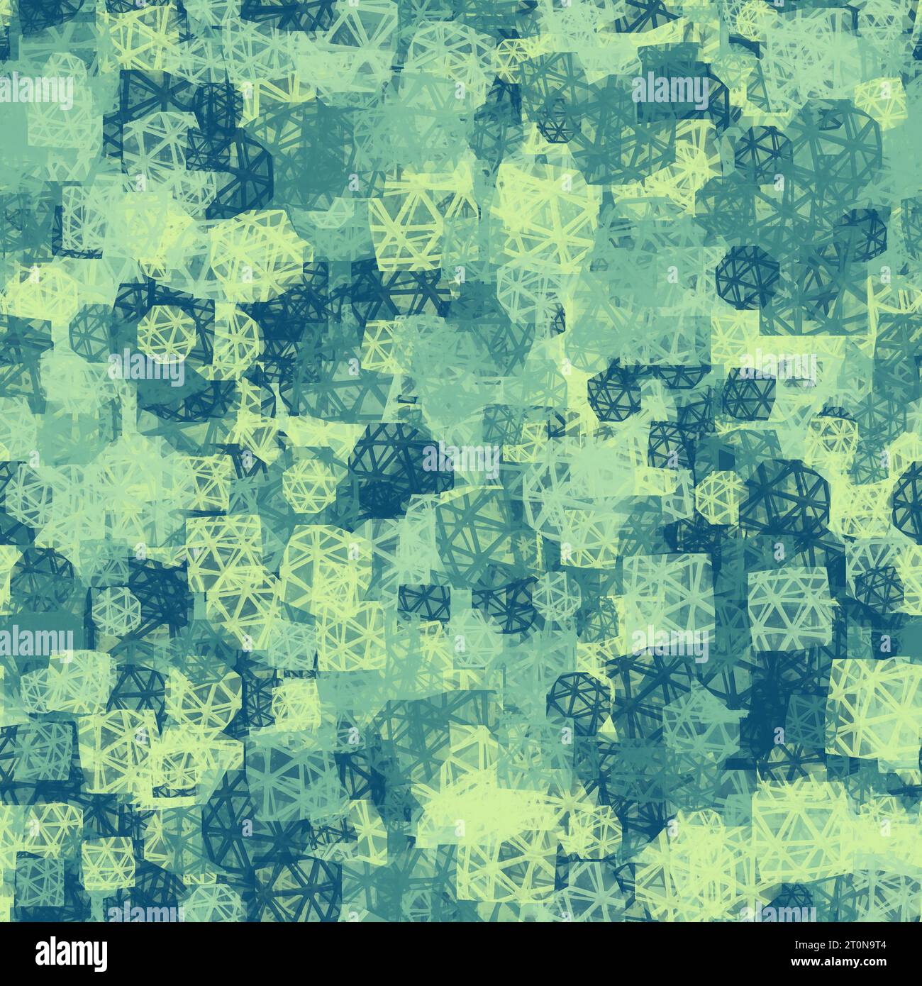 Nahtloses Design mit Gitterstruktur. Gemischter Hintergrund mit verschiedenen Farben. Grüne und blaue Farben. Stockfoto