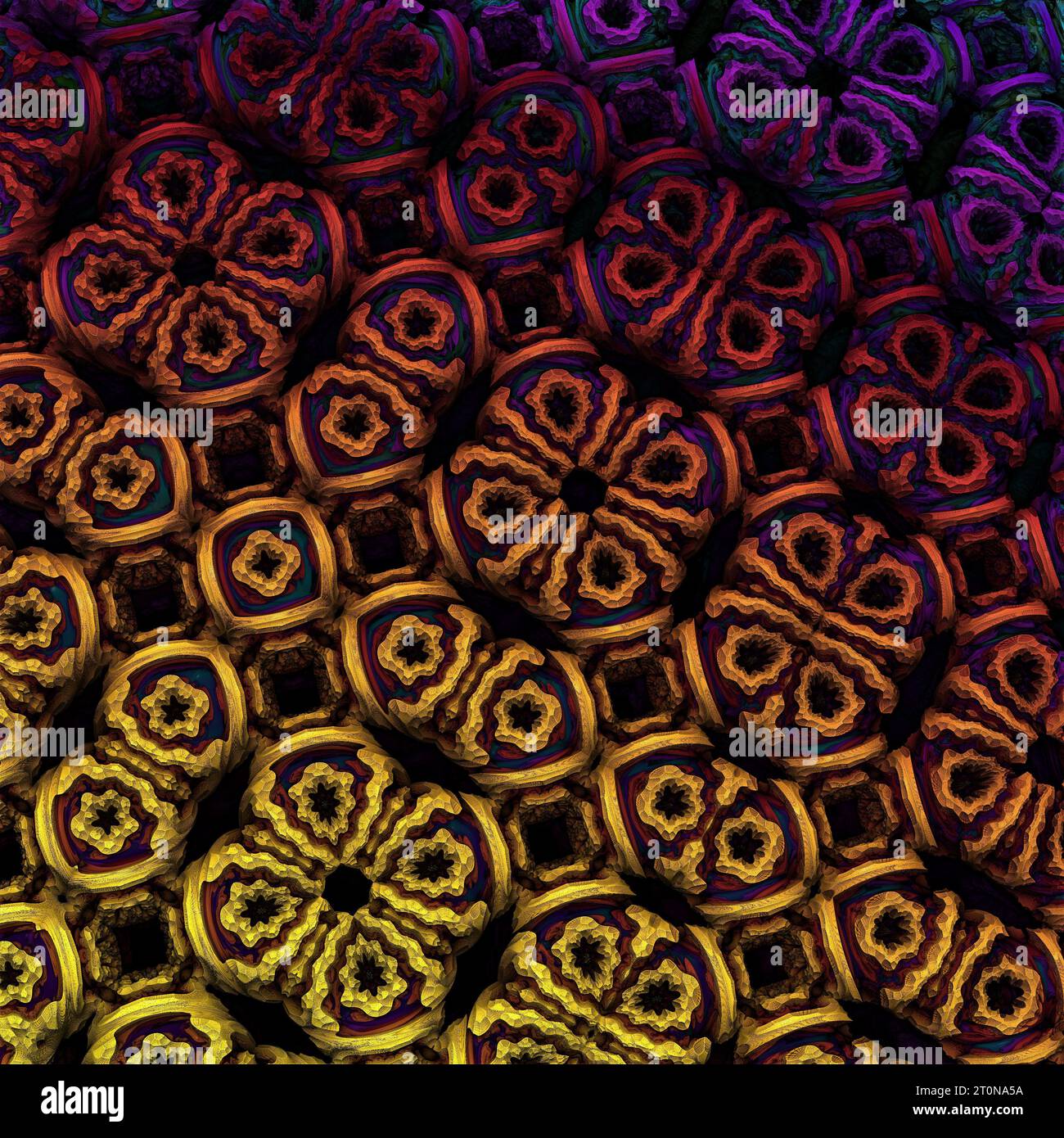 Abstrakte Oberfläche mit 3D-Muster, Regenbogenfarben. 3D-Abbildung, 3D-Rendering Stockfoto