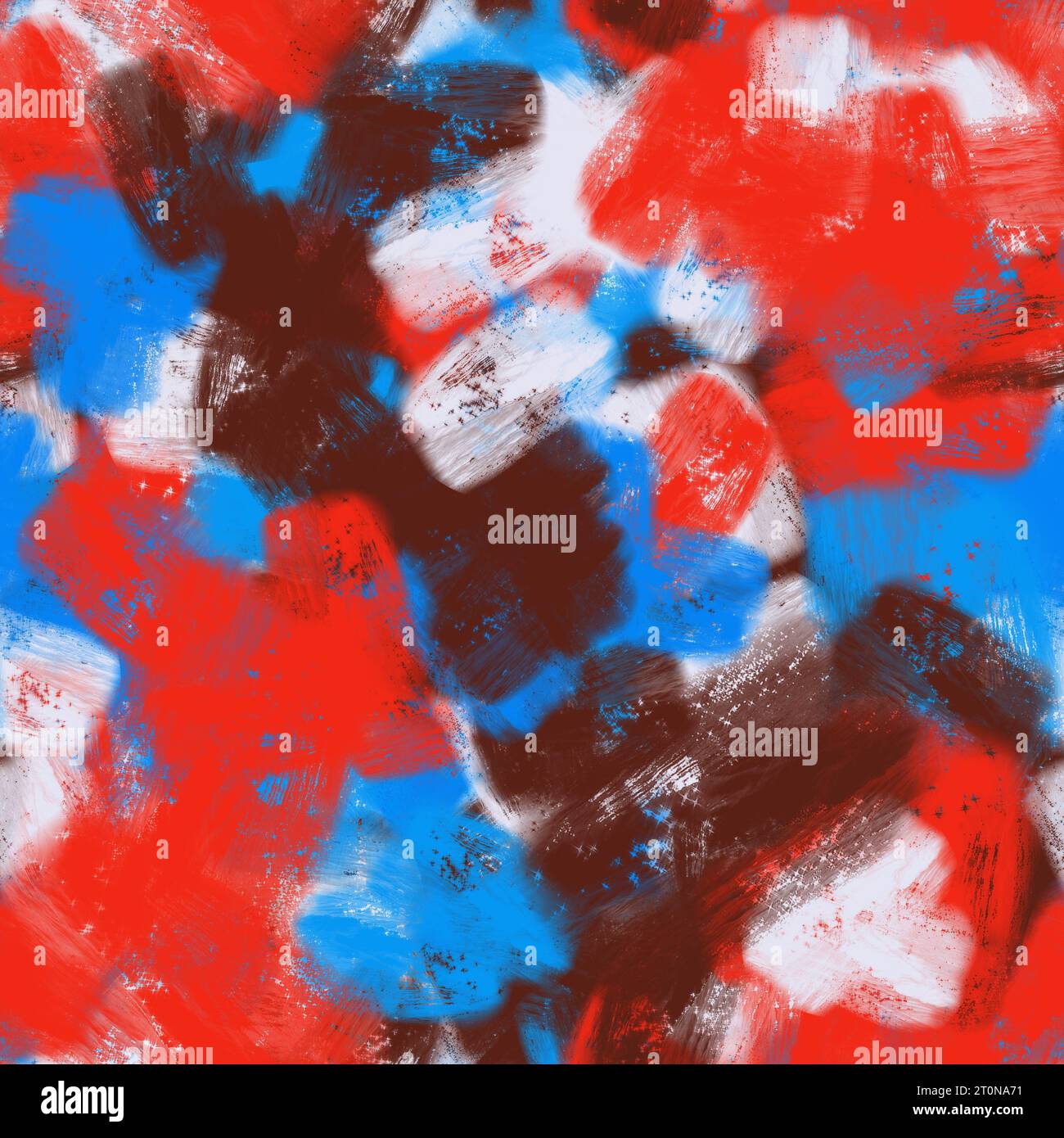 Große rote, blaue, weiße und braune Pinselstriche. Abstraktes, nahtloses Muster. Stockfoto