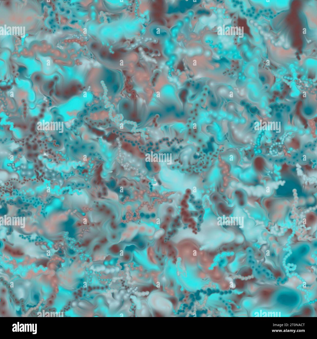Chaotische blau-braune Ketten aus Kreisen und Punkten auf dem verschwommenen Hintergrund. Nahtloses Muster. Stockfoto