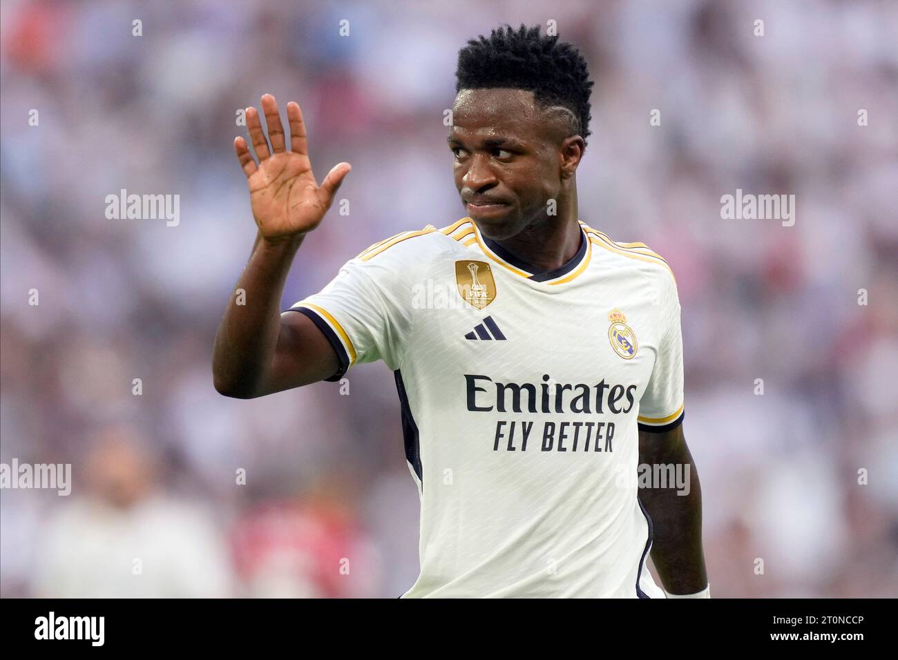Während des Spiels der La Liga zwischen Real Madrid und CA Osasuna spielte Real Madrid am 7. Oktober 2023 im Santiago Bernabeu Stadion in Madrid, Spanien. (Foto: Cesar Cebolla / PRESSINPHOTO) Stockfoto