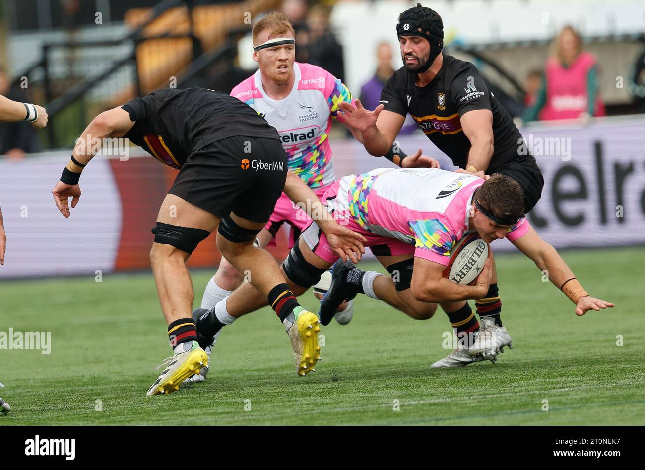 Newcastle, Großbritannien. Juni 2023. Josh Bainbridge von Newcastle Falcons im Premiership Cup Spiel zwischen Newcastle Falcons und Caldy im Kingston Park, Newcastle am Sonntag, den 8. Oktober 2023. (Foto: Chris Lishman | MI News) Credit: MI News & Sport /Alamy Live News Stockfoto