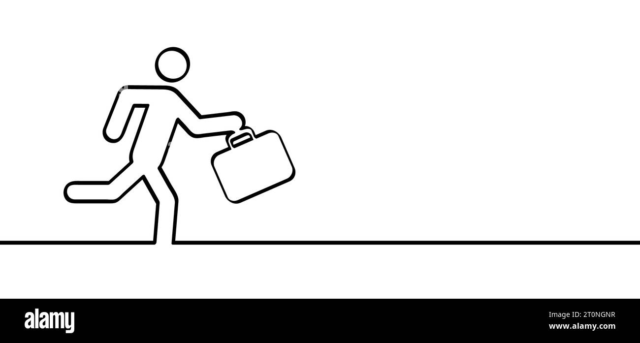 Zeichentrickfilm-Geschäftsmann-Lauflinie-Symbol. Schnell, schnell, verspätet für Arbeit oder Schule. Schild „Person läuft“. Für Be lated. Cartoon Running Stickman oder Run Stick f Stockfoto