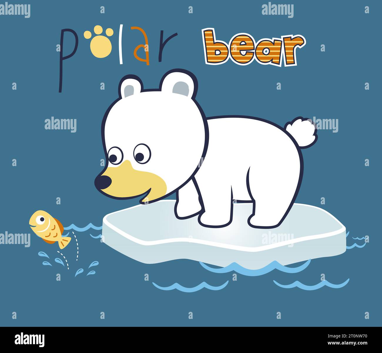 Comic-Vektor des lustigen Eisbären mit kleinen Fischen Stock Vektor