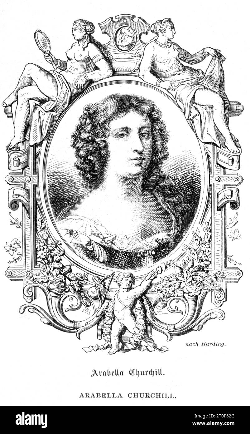 Europa, Großbritannien, Arabella Churchill , Mätresse des englischen Königs Jakob II , Stahlstich aus " Geschichte von England " ( 2. Band ) von Thomas Babington Macaulay , übersetzt von Wilhelm Beseler , Druck und Verlag von George Westermann, Braunschweig, 1863 . / Europa, Großbritannien, Arabella Churchill , Geliebte des Königs Jakob II . , Stahlstich aus der Geschichte Englands ( zweiter Band ) von Thomas Babington Macaulay , deutsche Übersetzung von Wilhelm Beseler , Verlag George Westermann, Braunschweig, 1863 . Stockfoto