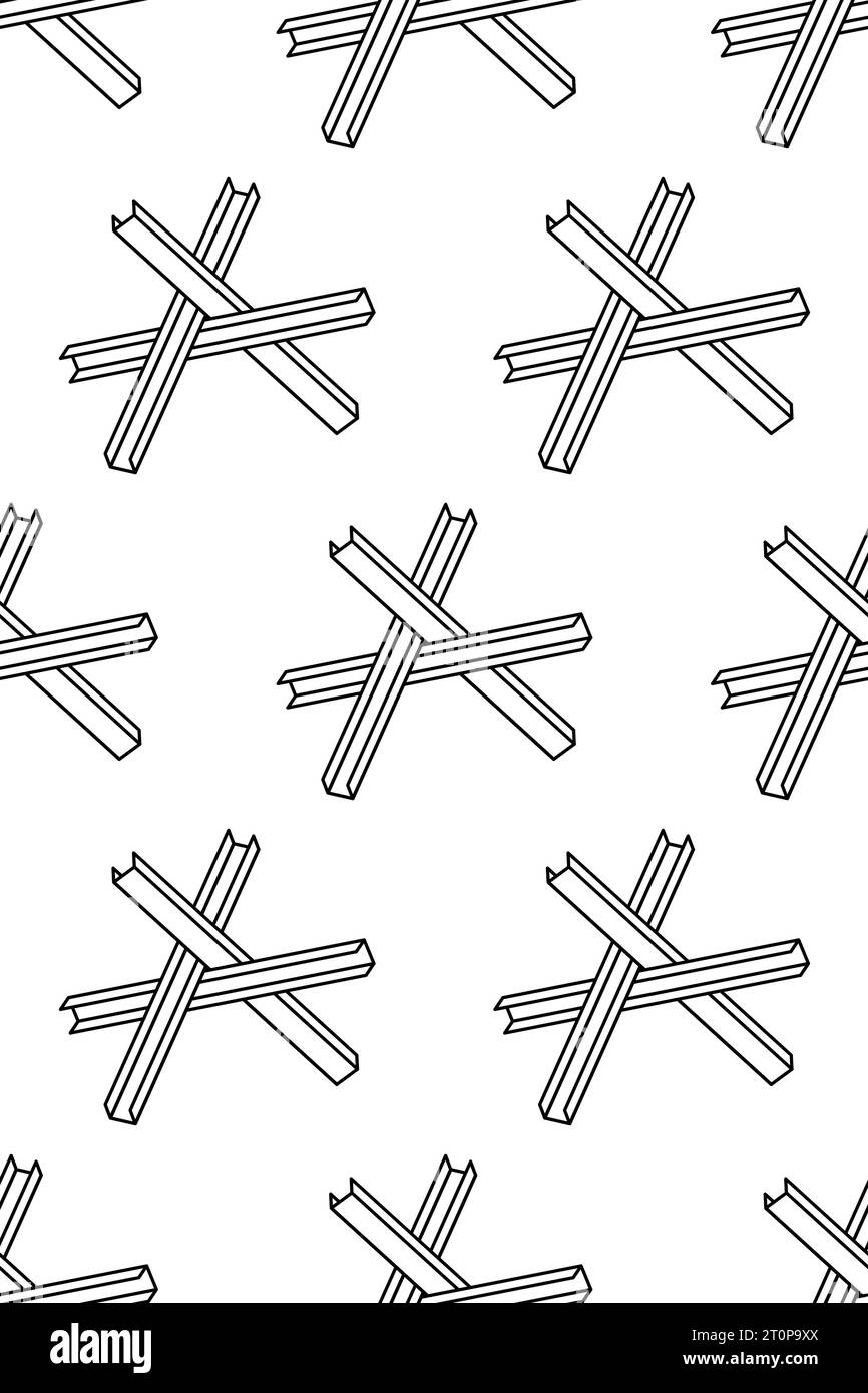 Nahtloses Muster einer statischen Panzerabwehr namens tschechischer Igel Stock Vektor