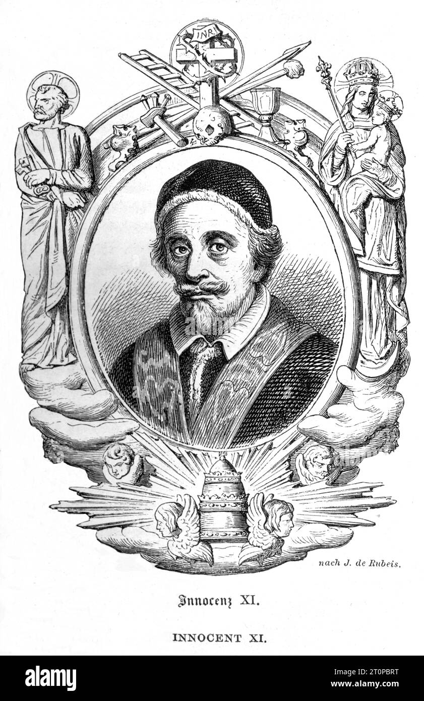 Europa, Italien, Rom , Papst Innozenz XI , Stahlstich aus " Geschichte von England " ( 2. Band ) von Thomas Babington Macaulay , übersetzt von Wilhelm Beseler , Druck und Verlag von George Westermann, Braunschweig, 1863 . / Europa, Italien, Rom, Papst Innozenz XI . , Stahlstich aus der Geschichte Englands von Thomas Babington Macaulay , deutsche Übersetzung von Wilhelm Beseler , Verlag George Westermann, Braunschweig, 1863 . Stockfoto