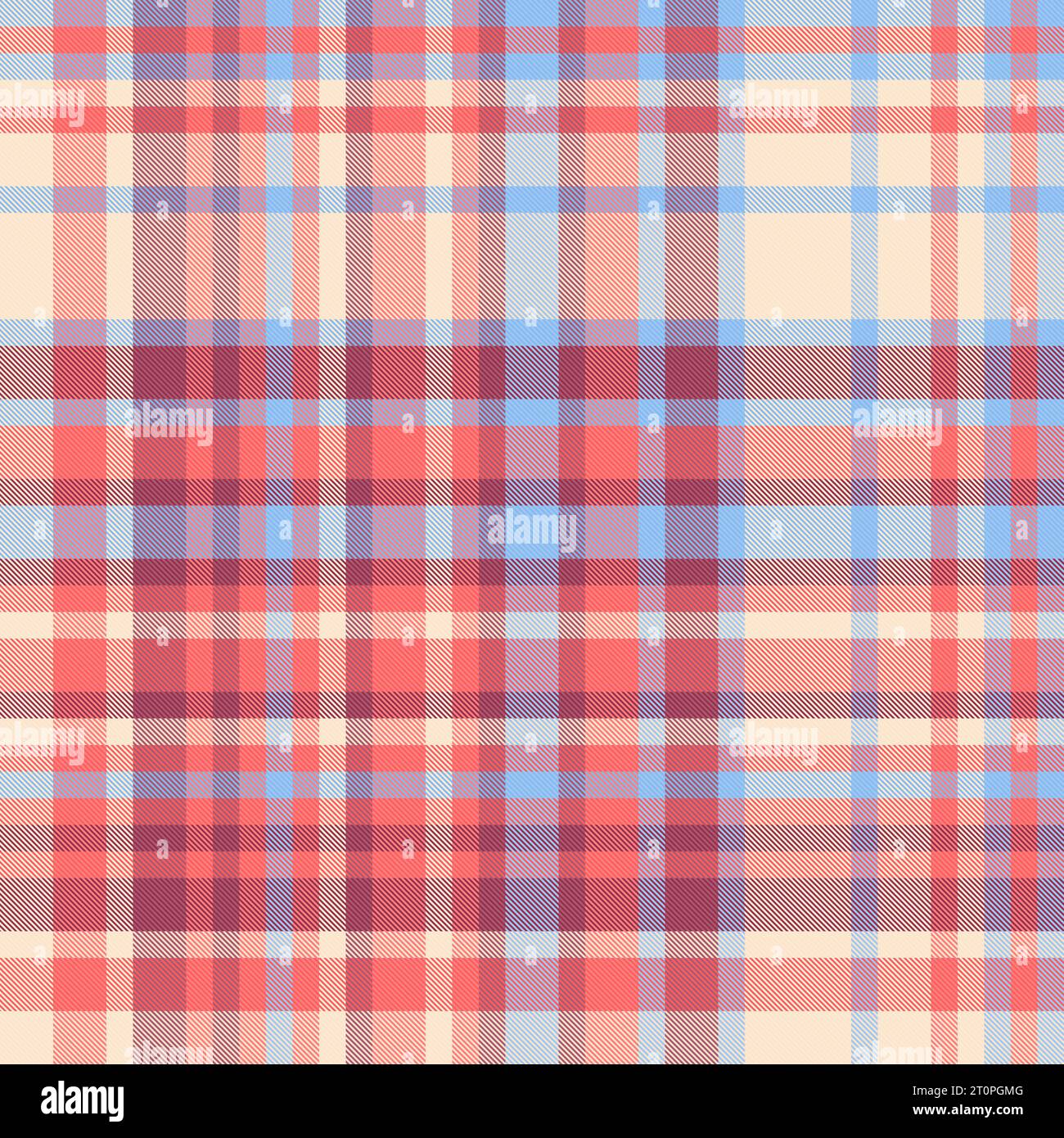 Nahtloser Stoffvektor des Karomusters Textil mit einer Textur Tartan Hintergrund Plaid in roten und blauen Farben. Stock Vektor
