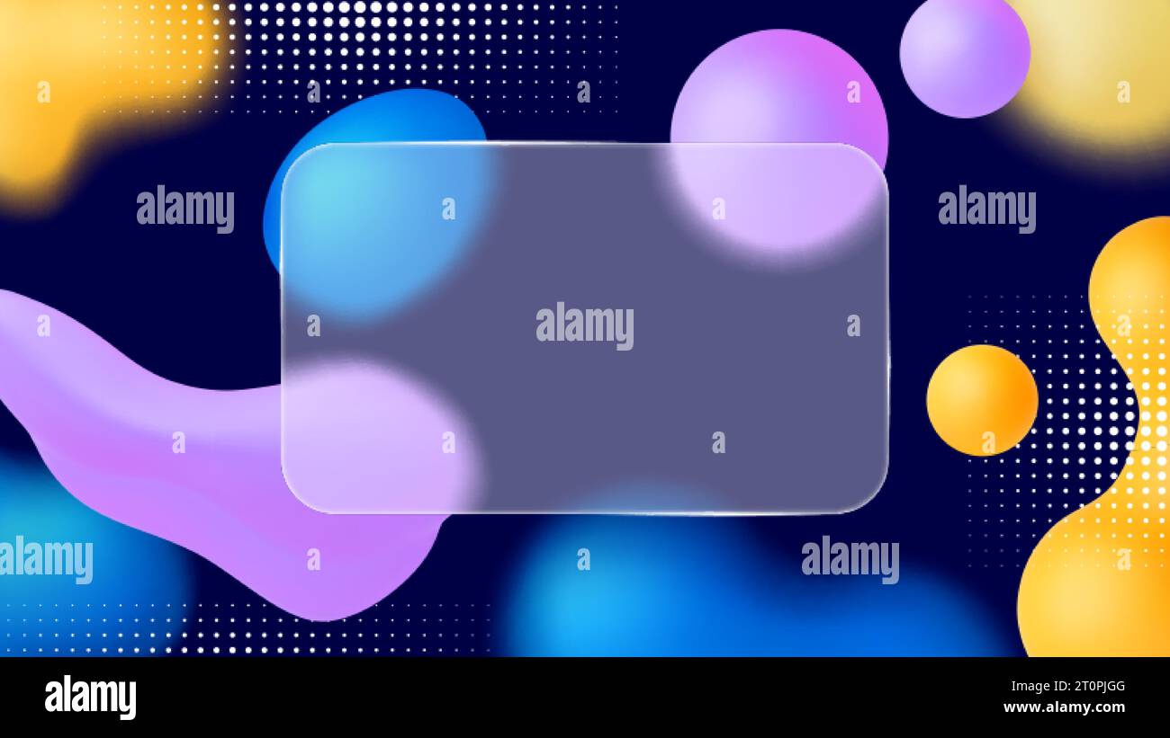 3D-Hintergrund aus mattem Glas oder Kunststoff mit abstrakten bunten Formen. Glassmorphismus-Banner-Design, Kreditkartenschatulle leere Vorlage Stock Vektor