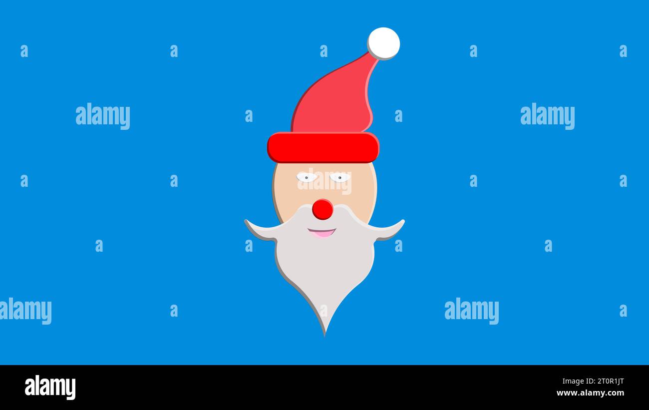 Santa-Klausel Gesicht mit Bart und Hut. Zeichentrickfilm Weihnachtsfigur Illustration isoliert auf weißem Hintergrund. Der Süße Vater Frost. Stock Vektor