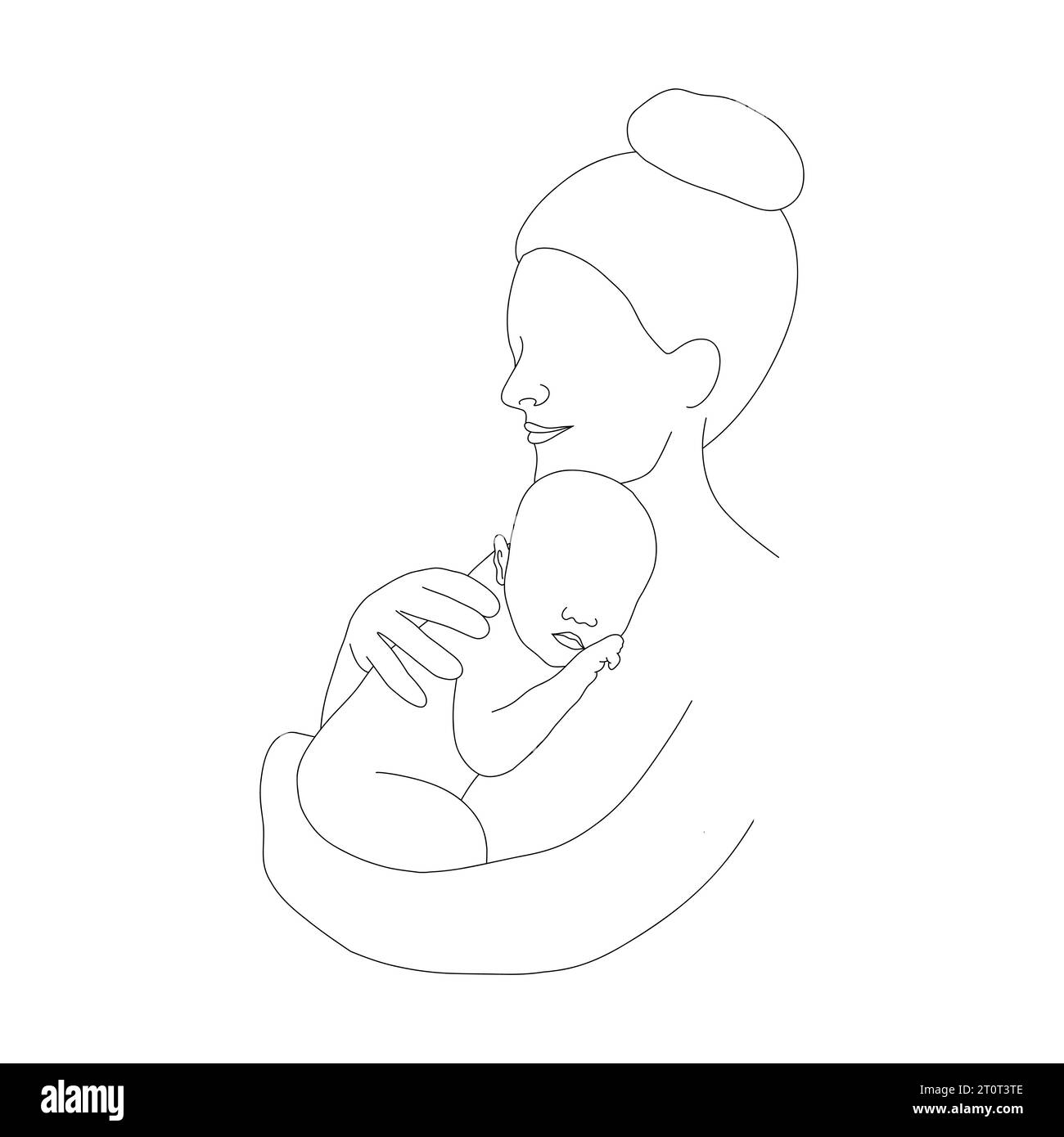 Mutter und Kind im linearen Stil. Glückliche Mutter umarmt ihr neugeborenes Baby. Einzeilige Art. Minimalistische Vektorillustration. Abstrakte Silhouette der Familie Stock Vektor