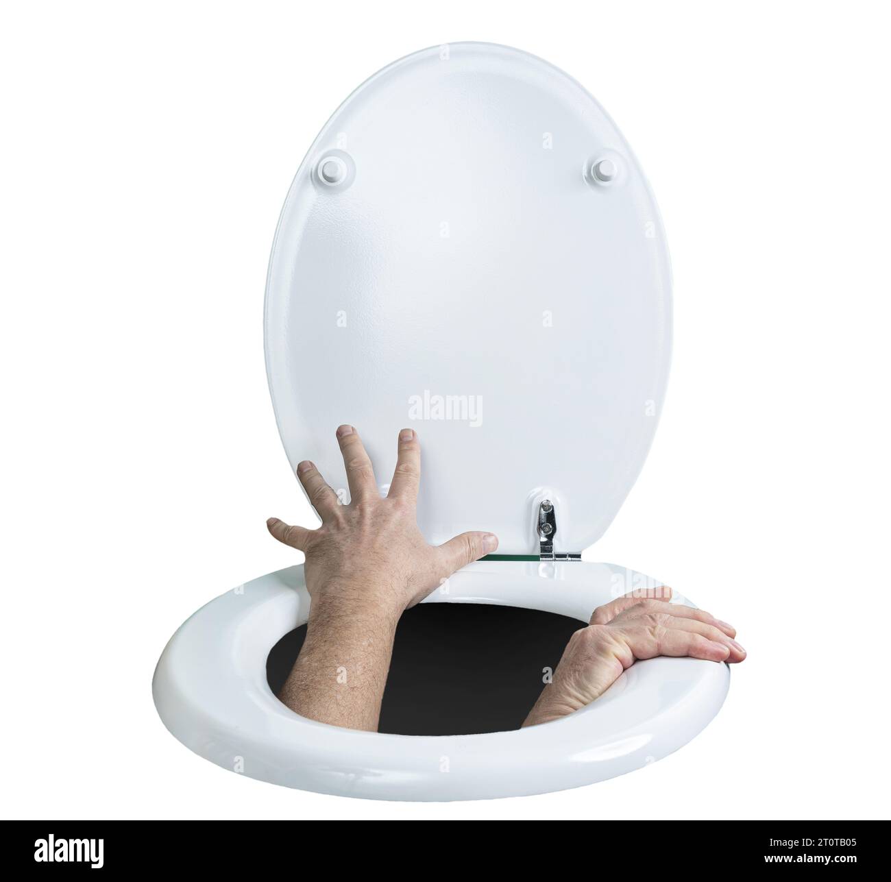 Zwei Hände an den Kanten der toilette Stockfoto
