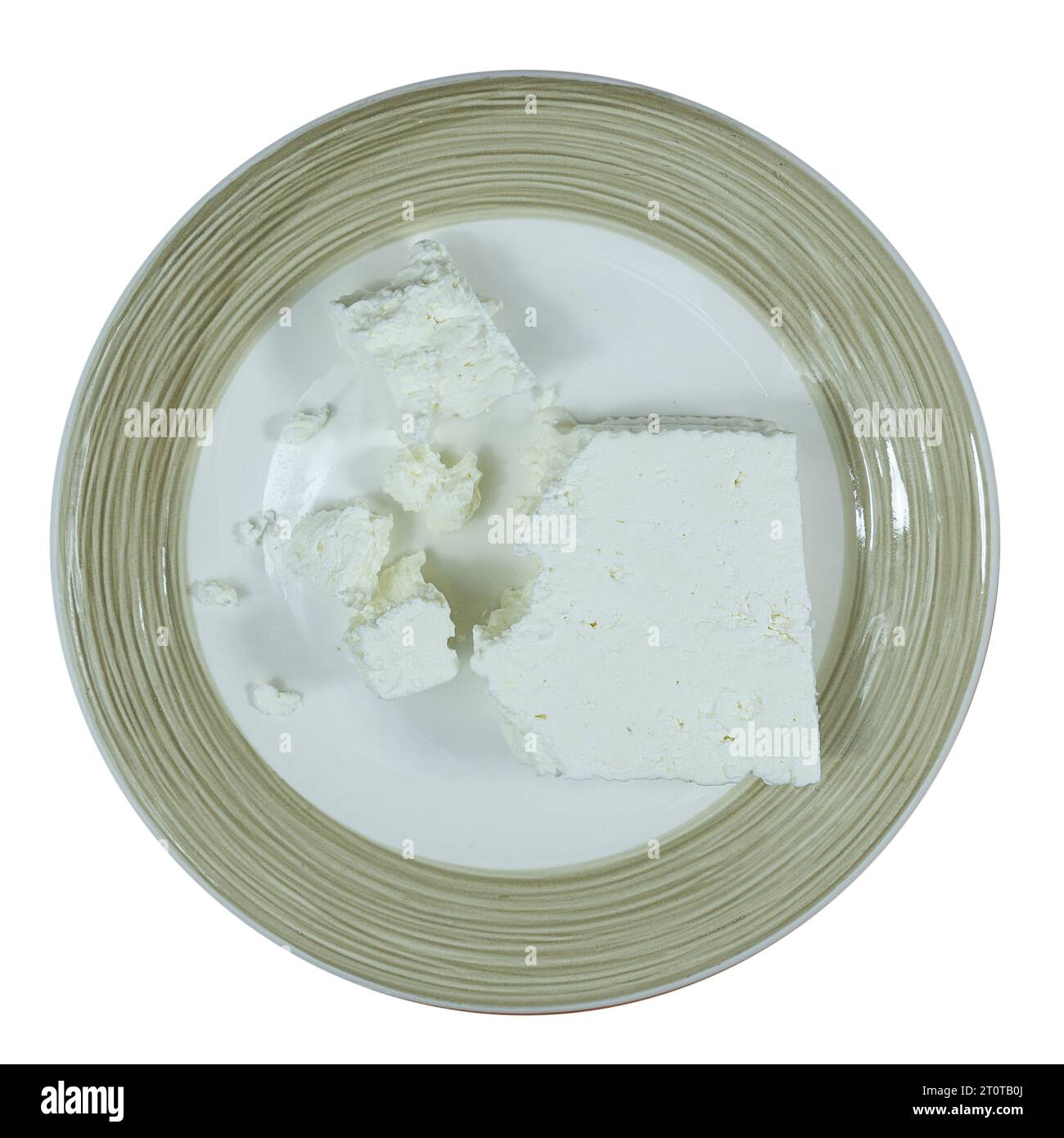 Der typische griechische Feta-Käse auf transparentem Hintergrund Stockfoto