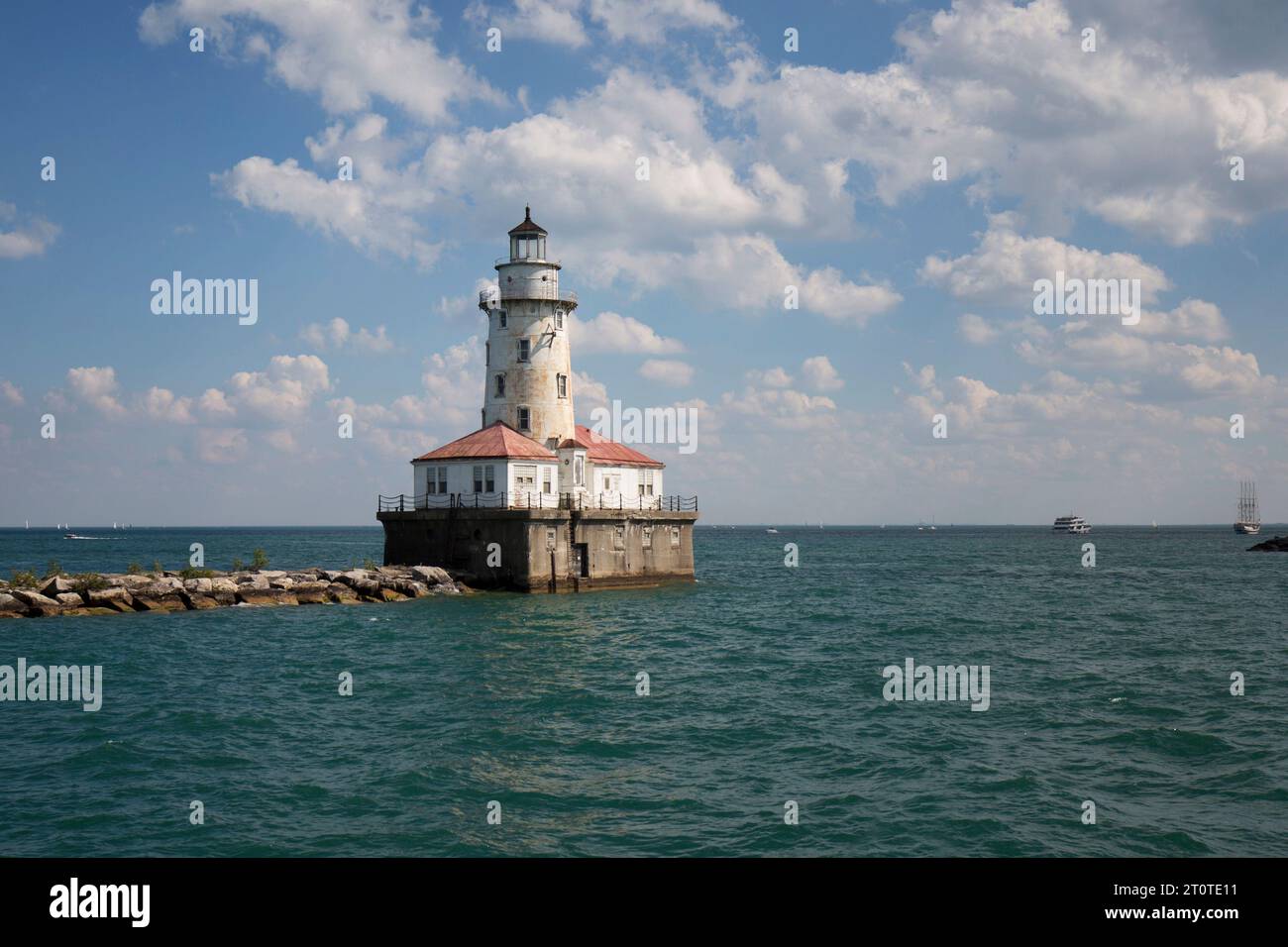 Chicago Harbor Lighthouse an der Mündung des Chicago River Stockfoto