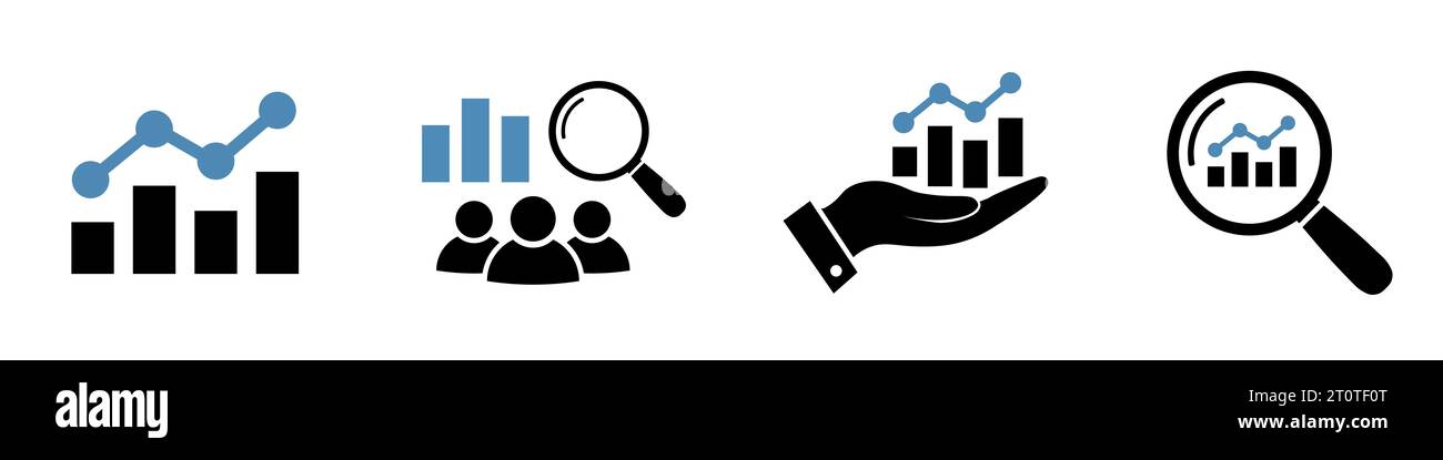 Symbolgruppe Geschäftsanalyse. Marketingforschung. Stock Vektor