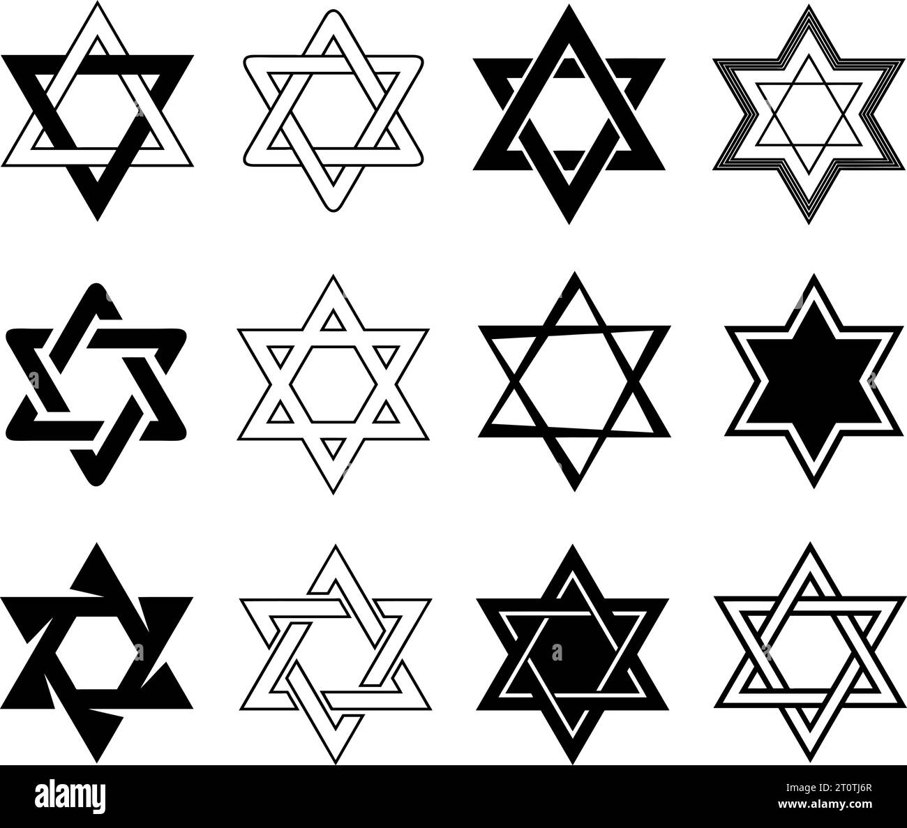Set mit verschiedenen Illustrationen von Davidstern, isoliert auf Weiß Stock Vektor