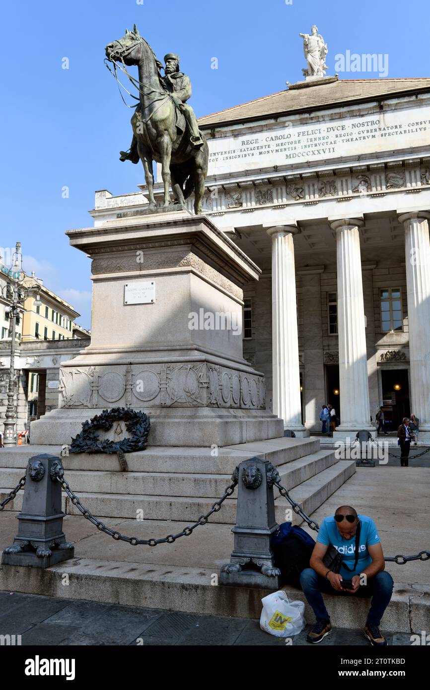 Genua, Pertini-Platz. Denkmal für Garibaldi Stockfoto
