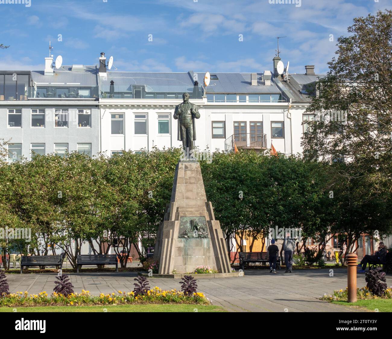 Die Statue von Jon Sigurdsson auf dem Austurvollur Square Reykjavik Island war Jon Sigurdsson der Führer der isländischen Unabhängigkeitsbewegung Stockfoto