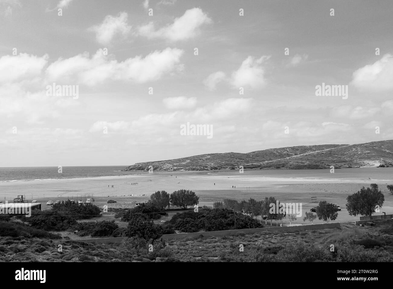 Blick auf den Strand Prasonisi, Griechenland, ein Treffpunkt zwischen dem Mittelmeer und der Ägäis Stockfoto