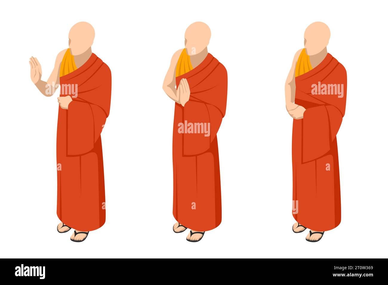 Isometrische buddhistische Mönche Religion und ihre Vertreter isoliert auf weißem Hintergrund. Religion und ihre Vertreter Stock Vektor