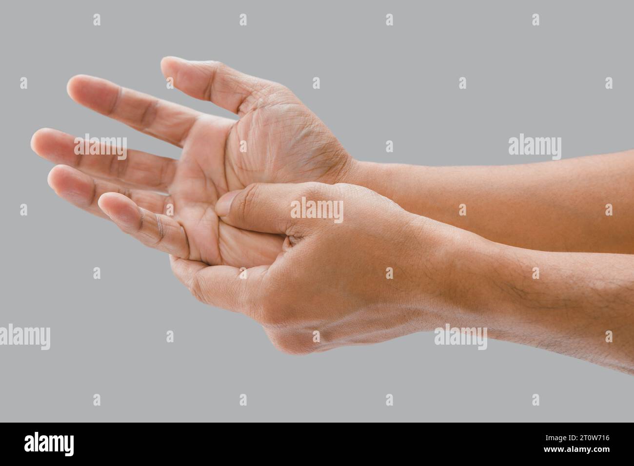 Schmerzen in der Handfläche. Stockfoto