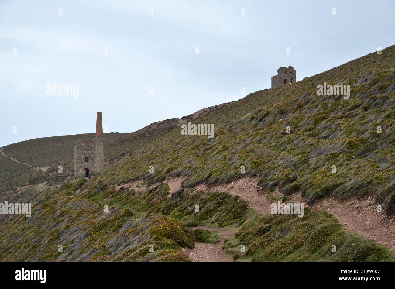 Stillgelegte Zinnmine an der Küste Cornwalls zwischen Porthtowan und St. Agnes Head Stockfoto