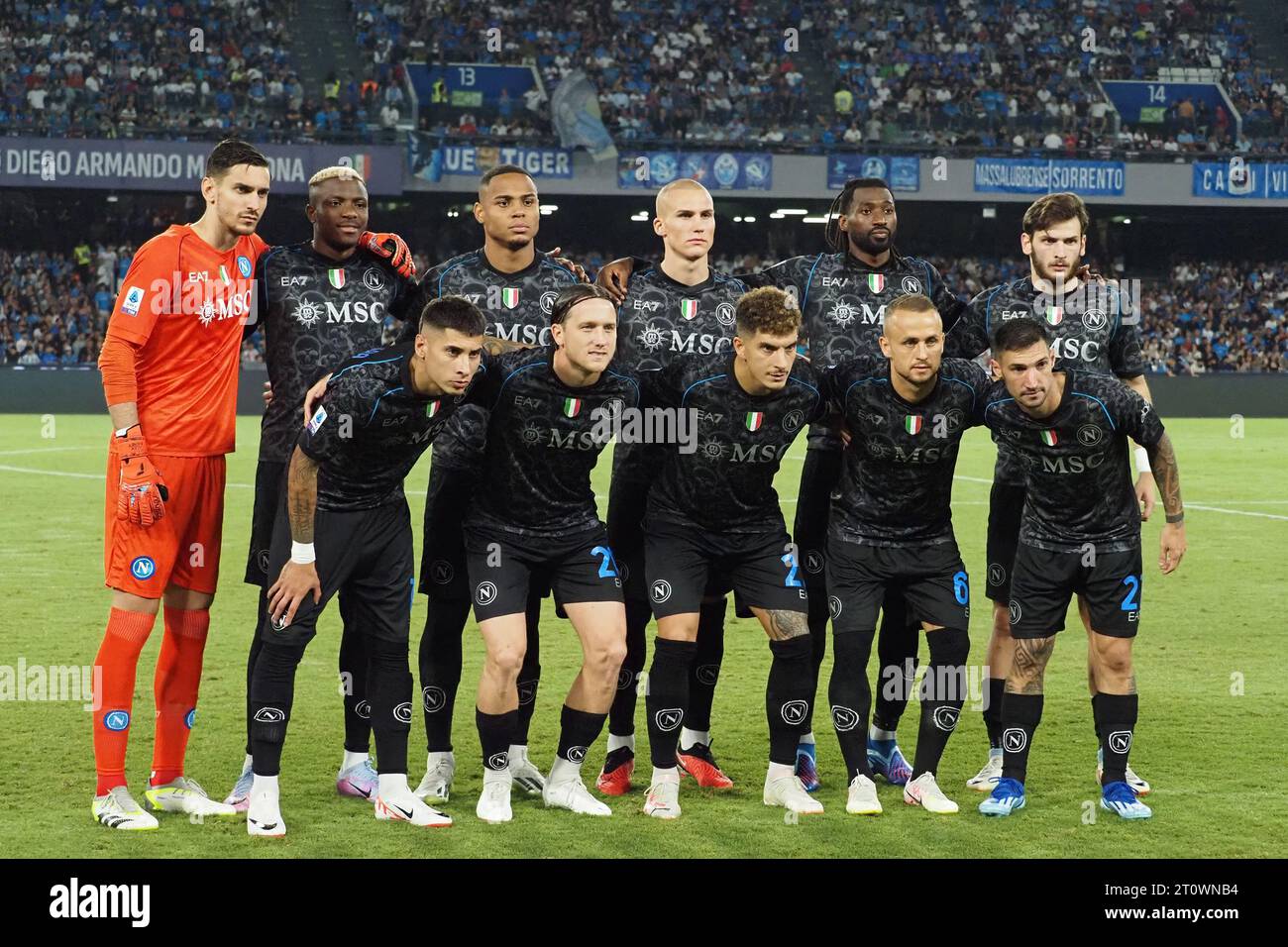 Neapel, Italien. Oktober 2023. Napoli Team, während des Spiels der italienischen Liga der Serie A zwischen Napoli und Fiorentina, Napoli 1, Fiorentina 3, spielte im Diego Armando Maradona Stadion. Quelle: Vincenzo Izzo/Alamy Live News Stockfoto